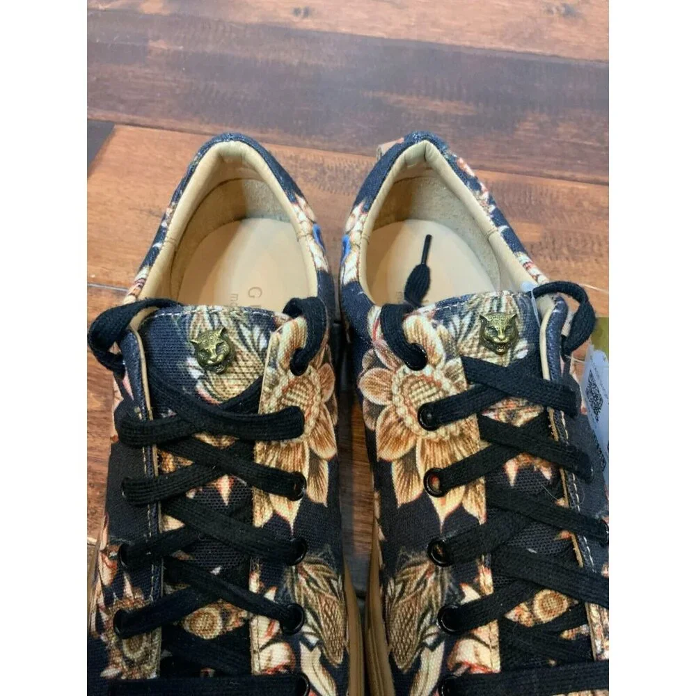 GUCCI Black & Tan Floral Lace-Up Sneakers Flats, Size 6 (US) - Picture 3 of 9